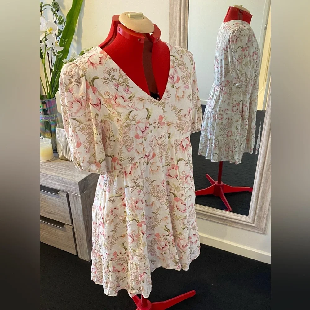 Size 14 - Forever New Tuscany Linen Mini Dress - Willow Floral - Picture 6 of 16
